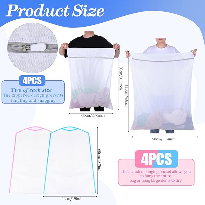 8 Pieces Extra Large Mesh Laundry Bags Large Mesh Wash Bags Delicates Bag and Zipper Laundry-Bag Blanket Washing Bag with Zipper for Washing Blankets, Bedding, Coats, Toys