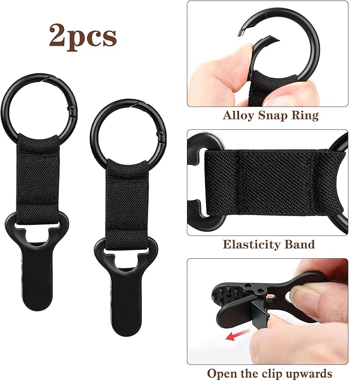 Niveaya Hat Clip for Travel on Bag - 2 Pack, Vacation Beach Cruise Essentials Accessory for Travel Handbag Backpack Luggage, Securely Hold to Keep Hat Shaped, Hands-Free, Black+Black