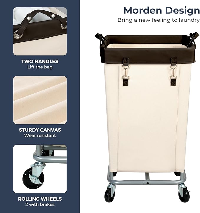 STO STO Laundry Hamper with Wheels, 160L Rolling Laundry Sorter Cart with Heavy Duty Steel Frame, Large Clothes Hamper with Handles for Bedroom, Bathroom, Laundry Room, Beige and Brown