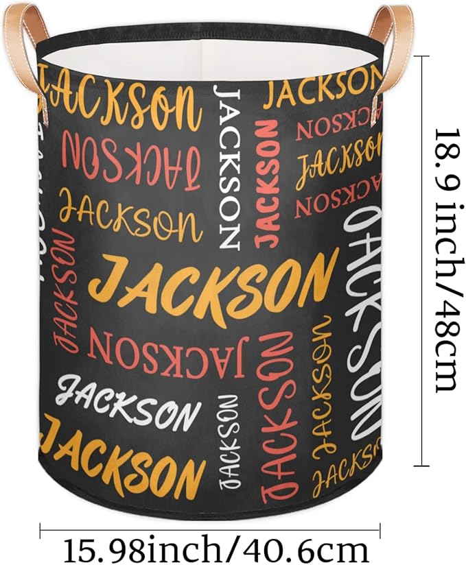 Custom Name Large Laundry-Basket for Kids-Boys-Girls, Personalized Foldable Waterproof Laundry Hamper Dirty Clothes Toys Storage Bin with Handles,Black 2