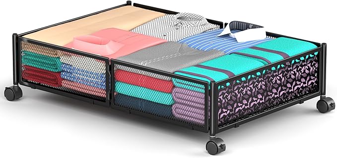 Under Bed Storage, Storage Under Bed with Foldable Pattern Carved Metal
