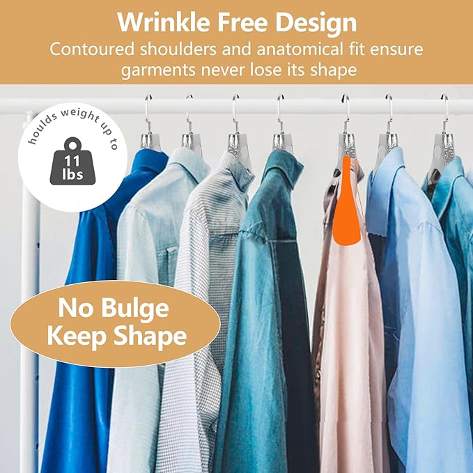 DEDU Suit Hangers for Men 20 Pack, Sweater Hangers No Shoulder Bump Non Slip Width 17.7", Plastic Clothes Hangers Silver Gray with Metal Hook