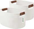Cotton Rope Basket, Storage Baskets with Handle, 15x10x9 Inch Woven Basket for Shelves, Laundry, Towels, Clothes, Books (White 2Pack)