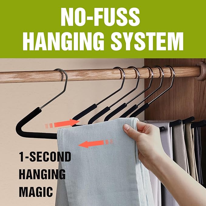 Spring Fever Open Ended Non Slip Sponge Padded Pants Hangers - Chrome Plating Foam Heavy Duty Space Saving Black Long 10