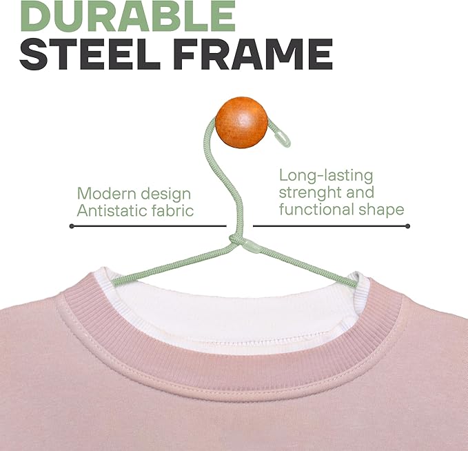 10-Pack of Fabric-Wrapped Metal Hangers Features a Strong Metal Frame, Soft Fabric Coating, Non-Slip Design, preventing Damage, and Providing Secure, Space-Saving Garment Storage. (Green)