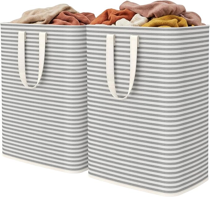 Lifewit 2 Pack Laundry Hamper Large Collapsible Laundry Baskets, Freestanding Waterproof Clothes Hamper with Easy Carry Handles in Laundry Room Bedroom Bathroom College Dorm, Grey, 2 x 65L