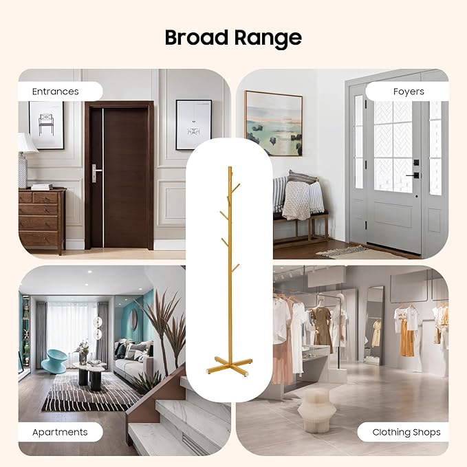 Freestanding Coat Rack, Metal Coat Tree Stand with 7 Hooks for Hanging Coats Hats Scarves Handbags in Entryway Hallway Bedroom Office
