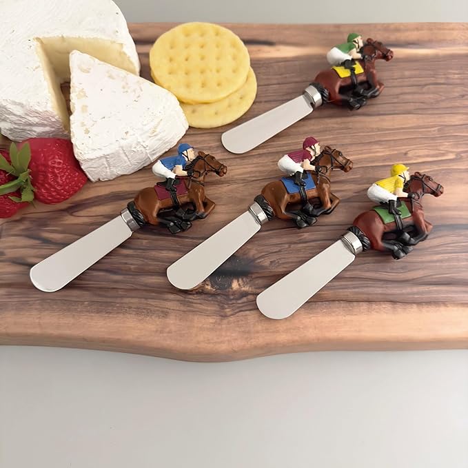 Supreme Housewares Derby Cheese Spreaders, Hand-Painted Resin Handles with Stainless Steel Blades for Spreading Cream Cheese, Butter, and Jam, Assorted Designs, Set of 4