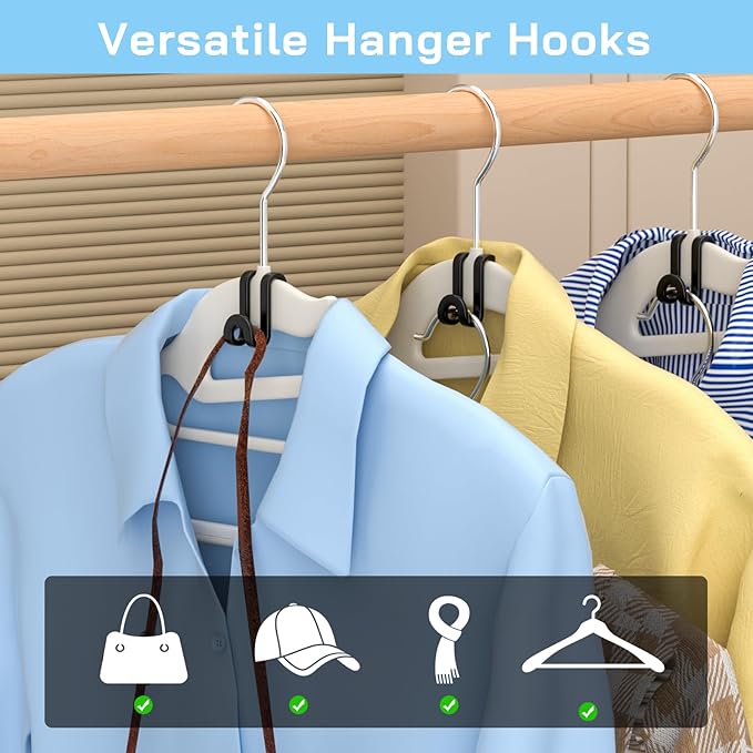 Tinfol Hanger Connector Hooks, 50pc Black Space Saving Hooks for Closet Organizers,Heavy Duty Clothes Hanger Extender Clips for Hangers