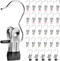 Senbowe 30 Pack Heavy Duty Clothes Pins, Boot Hangers for Closet, Laundry Hook Hanging Clips Clamps for Closet Organizer Pants Hats Socks Towels Clips, Clothespins Hanger for Travel Handbag Legging