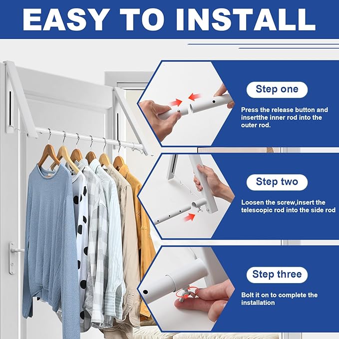 Over The Door Clothes Hanger,1.69 Inch Door Hook for Over The Door Drying Rack,Foldable Retractable Overdoor Hanger Hook for Bathroom,Laundry Room,Apartament and Bedroom