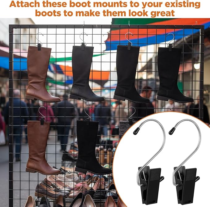 50 Pcs Heavy Duty Boot Hanger Clips, Multi-Function Laundry Hanging Hooks for Pants, Socks, Towels, Hats, Boots, Closet Organizer, Black