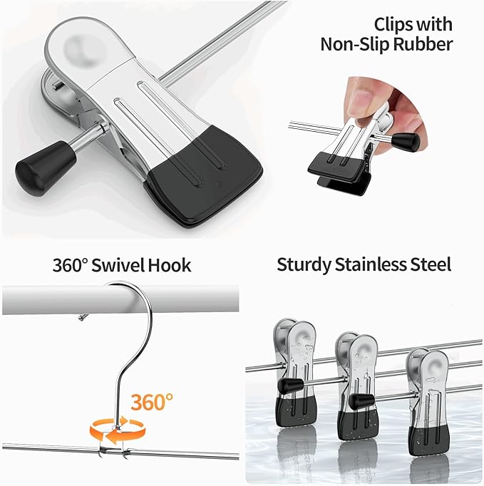 IEOKE Pants Hangers with Clips: 12Pack Skirt Hangers for Women Metal Adjustable Trouser Hangers for Jeans Shorts Dress - Black
