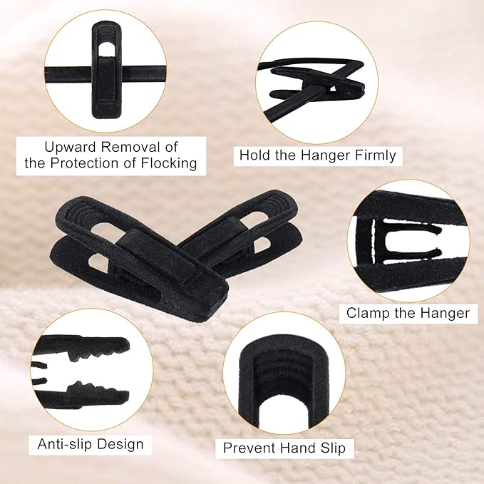 Velvet Hangers Clips Flocked Finger Clips Velvet Clothes Clips Strong Pants Hangers Clips for Slim-line Clothes Velvet Hangers (48 Pieces)