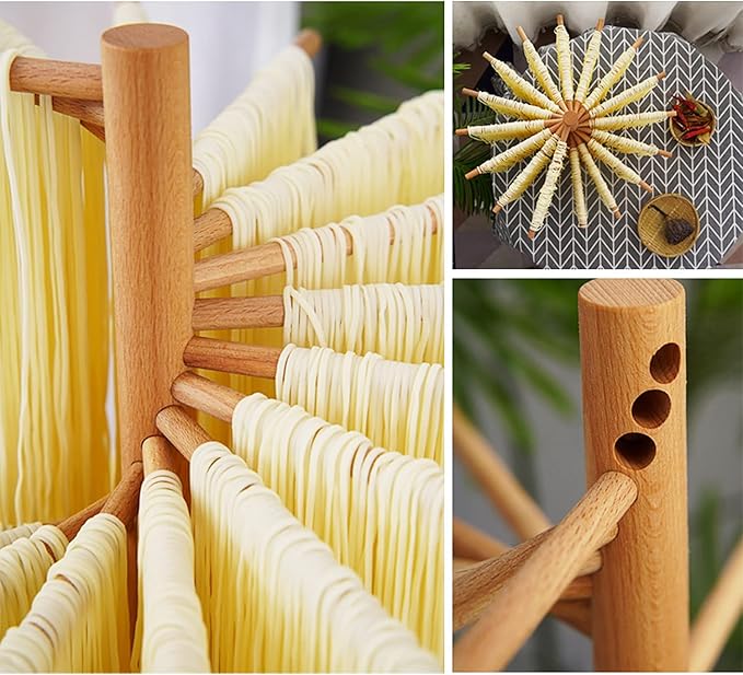 Wood Collapsible Homemade Household Noodle Dryer Rack Hanging Pasta Drying Rack for Home Kitchen