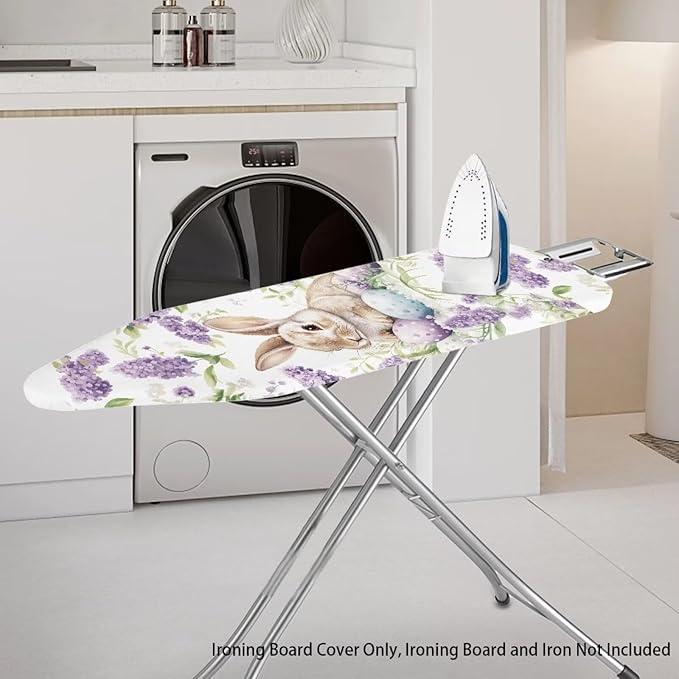 Easter Egg Bunny Lavender Iron Board Cover with Elastic Edge Easter Decor Resist Scorching Table Top Ironing Board Cover Standard Size
