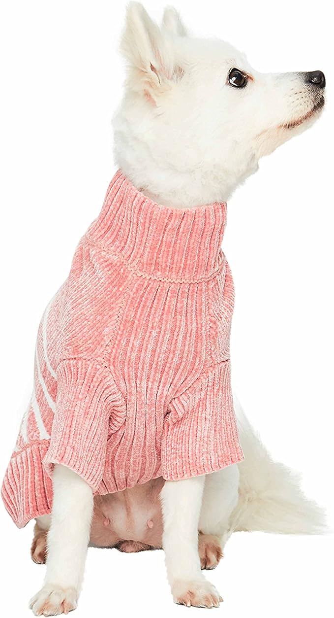 Blueberry Pet Cozy Soft Chenille Classy Striped Dog Sweater in Dusty Rose, Back Length 12", Pink Clothes for Dogs