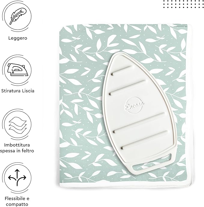 Encasa XO Ironing Mat/Pad (Large 48"x28") with 3mm Padding & Silicone Iron Rest for Steam Pressing on Tabletop or Bed - Heat Resistant, Portable, Quilting & Travel Blanket - Green Leaflet
