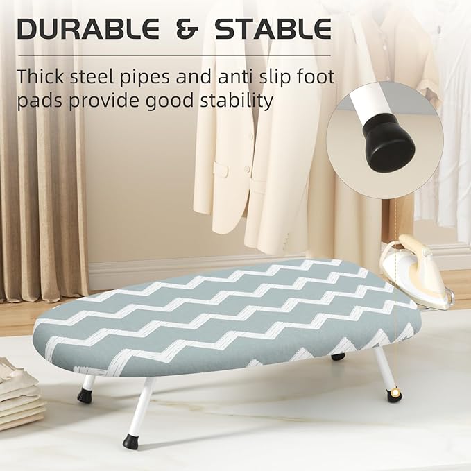 Mini Ironing Board Tabletop Ironing Board Compact Foldable Iron Board Thick Steel Tube with Heat Resistant Covers, Iron Rest for Dorms, Apartment and Travel,Gift for Women(Blue Wave)