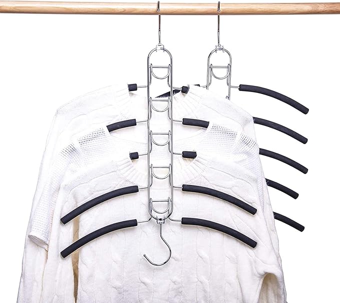 Nature Smile 4 Pack 5 in 1 Anti Slip Clothes Hangers,Space Saver Magic Metal Hangers,Multi Layers Wardrobe Clothes Rack,Heavy Duty Metal Blouse Hanger Closet Storage Organizer
