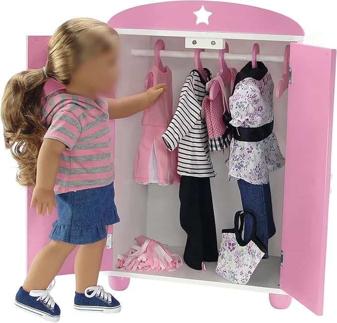 Emily Rose 18 Inch Doll Clothes Hangers 5-Pack Pink Wooden | Closet Organizer Compatible with American Girl and Our Generation Doll Clothing | 18” Wardrobe Furniture Accessories | USA Brand