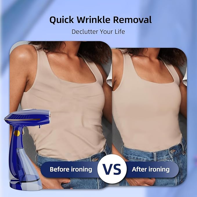 Handheld Steamer for Clothes, 1500W Steam Iron with 168ml/288ml Adjustable Tanks, Vertical/Horizonal Steaming & Ironing, Lightweight, Auto-off, DJ-1009