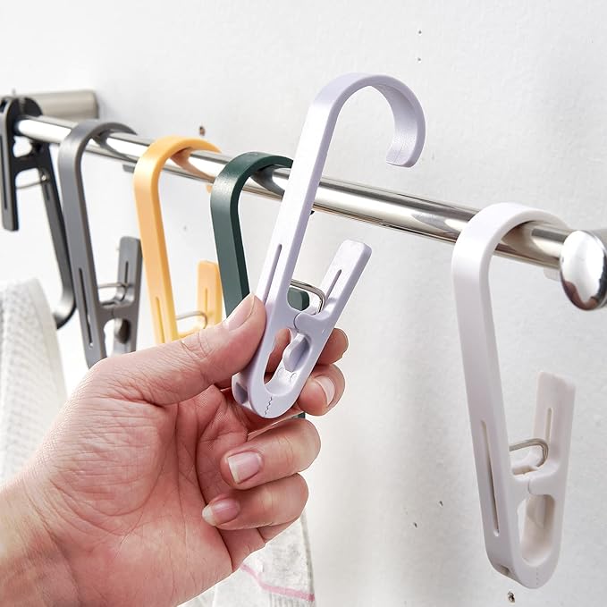 Large Clothes Pins Towel Clips, 4 Pcs Multipurpose Clothes Pins Hook, Strong Plastic Clothes Hanger. S Hook for Shower Curtain Laundry Clothes pins…