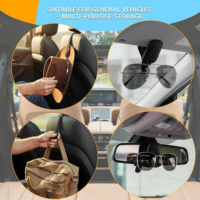 Magnetic Hat Holder for Car Seat and Sunglass Holder for Visor, 2-Piece Car Accessories Set with Magnet for Cowboy Hat, Baseball Cap, Glasses, Car Essentials