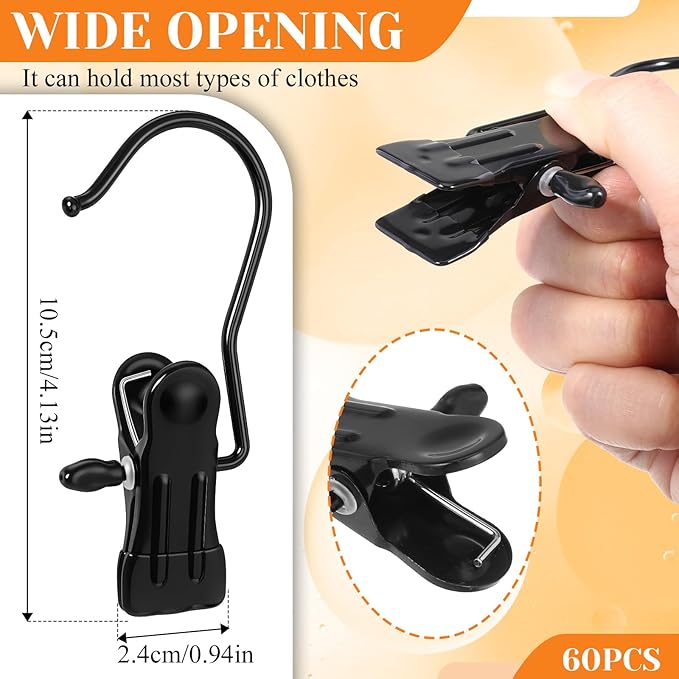60pcs Boot Hangers for Closet, Heavy Duty Laundry Hanging Hooks Clips Clothes Hangers Clip for Wardrobe Travel Pants Jeans Socks Handbag