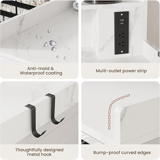 Upgraded 2-Tier Washer and Dryer Countertop with Power Outlet,54" W x 27.6" D Large Laundry Countertop for Fold Clothes, Laundry Topper with Non-Slip Pads & Metal Hooks and Storage Basket
