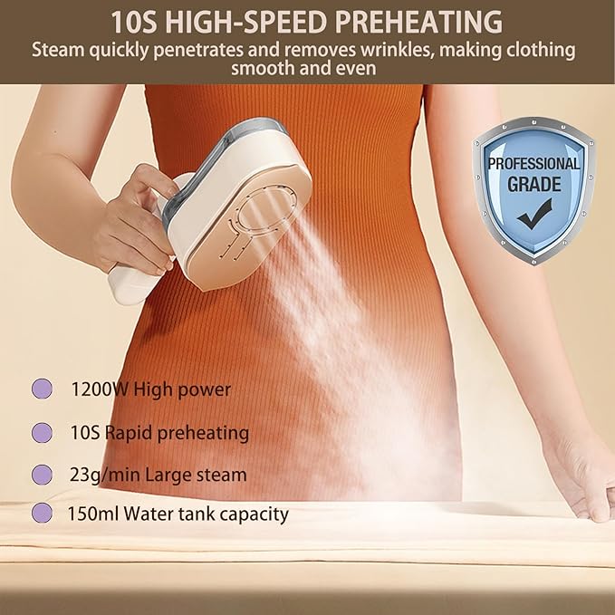 Steamer for Clothes,1200W Wet Dry Dual Ironing Handheld Hanging Iron Machine, 150ml Large Water Tank, 10S Fast Heating Clothes Wrinkle Remover, Suitable for Home, Travel & Dormitory (Grey)
