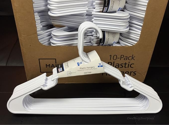 Lot 100 Mainstays Plastic Tubular Slotted White Adult Clothing Clothes Hangers