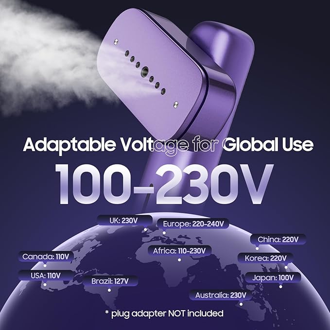 Travel Steamer for Clothes, 2-in-1 Handheld Garment Steamer & Iron, 15s Fast Heat Up, 100-230V Dual Voltage, Portable Steamer for Wrinkles, Safe Auto Shut-Off, Large Ceramic Panel for Home & Travel