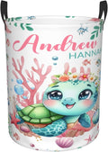 Personalized Ocean Turtle Laundry Basket For Baby Kids Boys Girls Adult Custom Hamper Basket With Name For Bathroom Bedrooms Collapsible Baby Laundry Basket, Dirty Clothes Hamper With Handles