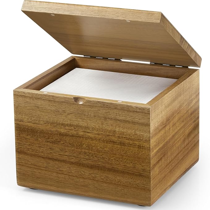 Disposable Face Towel Holder, Acacia Wood Box Compatible with Clean Towels XL(NOT Included), Wooden Container for Cleansing Facial Dry Wipes, Face Towelettes Bathroom Counter Storage
