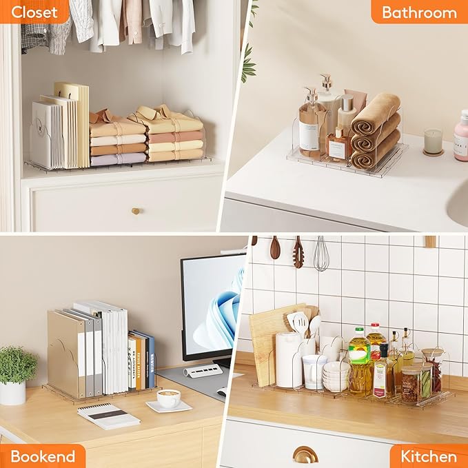 Lifewit Purse Organizer for Closet, Clear Handbags Storage Organizer, Adjustable Clutch Purse Storage Organizer Holder for Closet, 4 Pack Bookshelf Dividers for Sweater in Bedroom 35 x 24 cm/14 x 9.5"