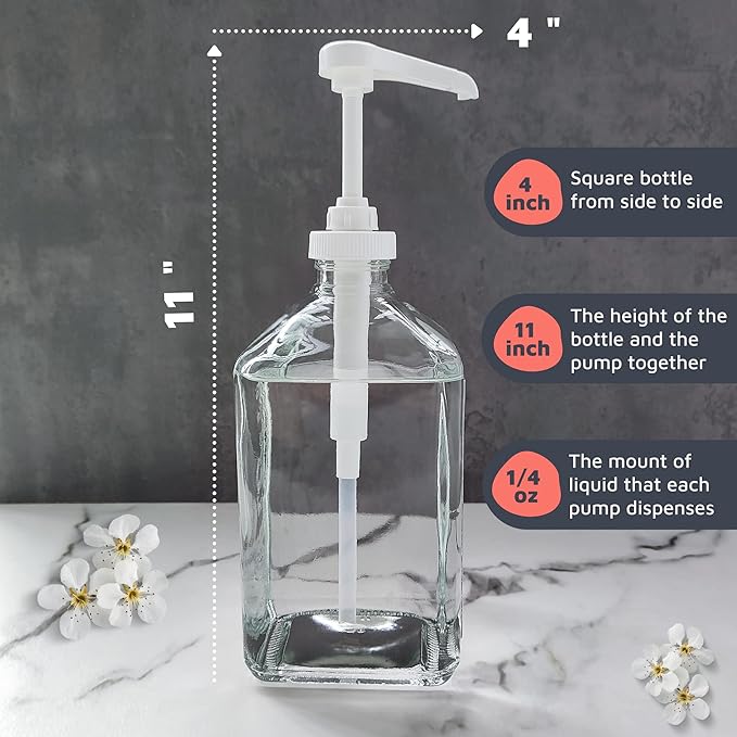 eBun 37oz Glass Mouthwash Pump Dispenser with Cups for Bathroom - Guest Bathroom Essentials, Mouthwash Container, Mouthwash Bottle, Easy Reach Mouthwash Pump Dispenser, Mouthwash Decanter