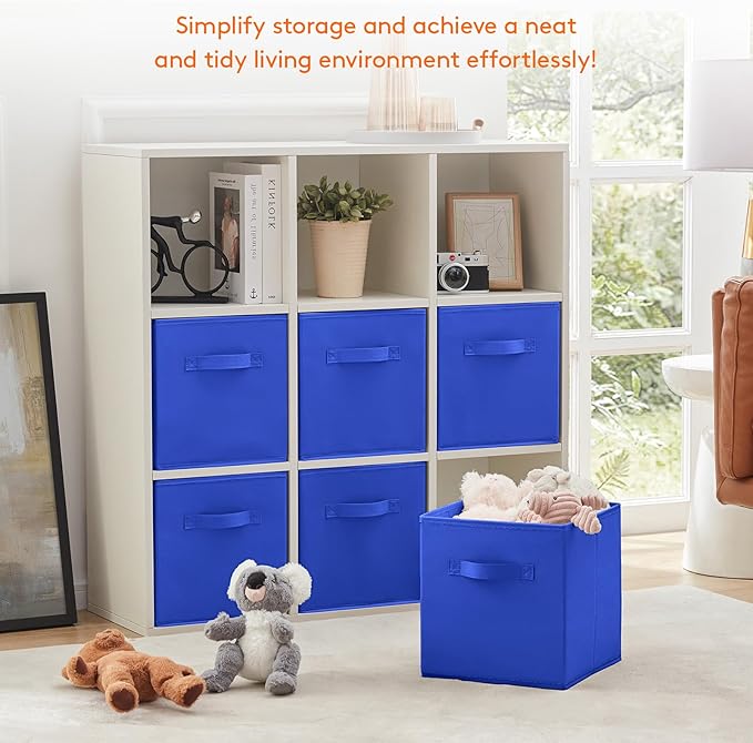Lifewit Storage Cubes, Foldable Decorative Fabric Storage Baskets for Organizing Home Organizers with Handles for Shelves, Closet, 11 Inch Bins, 18L Blue, 6 Packs