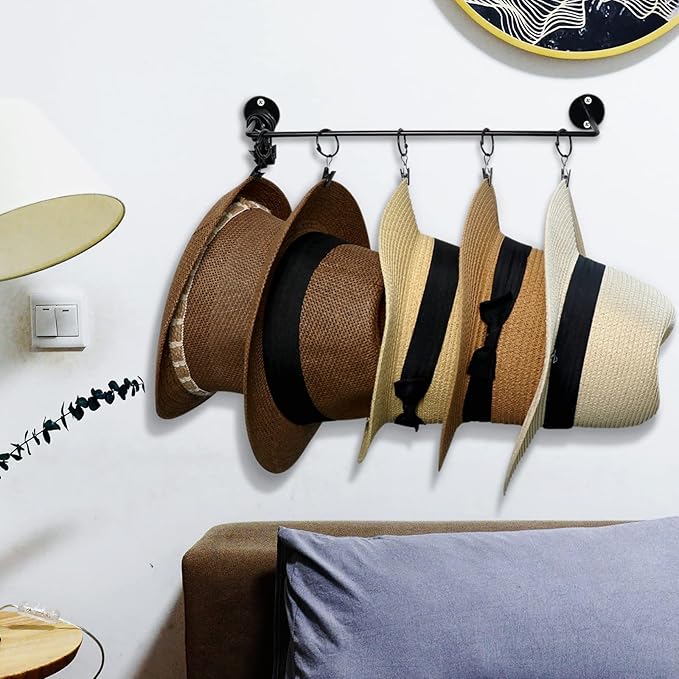 Hat Rack for Baseball Cap Organizer with 24 Hooks, Modern Metal Hats Storage Wall Mounted Caps Hanger for Closet Door Bedroom Entryroom Laundry, 2 Pack