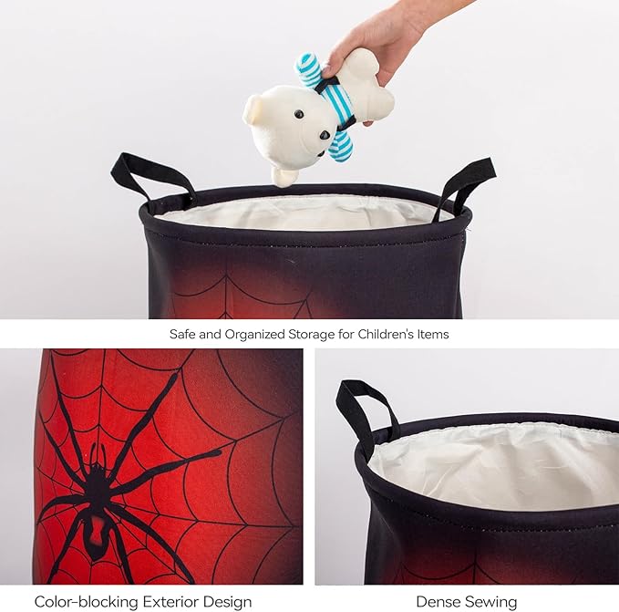 Black Red Spider Laundry Basket Foldable With Handles Tote Bag Waterproof Oxford Cloth Funny Laundry Hamper Clothes Storage Bucket Toy Organizer 43L For Bathroom/Laundry/Bedroom (Spider, 43L)