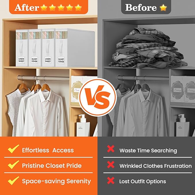 WOWBOX Sheet Organizers and Storage,Closet Bed Sheet Organizer Under Bed Storage and Organization with Label Cards & Clear Window for Bedding Sheets,Duvet Covers,Blankets (8 Pack，White)