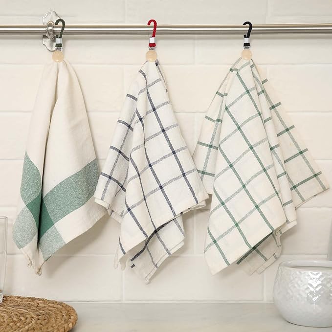 uxcell 5 Pcs Tea Towel Clips with Cotton Loop for Hanging, 4.3 Inch Metal Towel Hooks Multipurpose Cloth Hangers for Home Kitchen Bathroom, Red(Wooden)