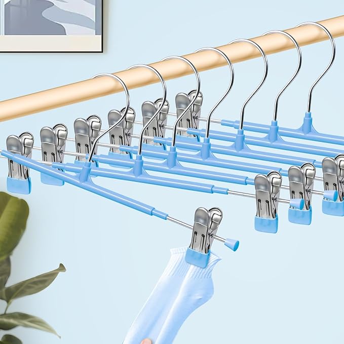 HUADYMEET 30 Pack 12Inch Pants Hangers with Clips,Metal Trouser Hanger for Jeans.Space Saving Skirt Hangers Heavy Duty Non-Slip Adjustable Clothes Shorts Hanger for Women,Men,Sky Blue