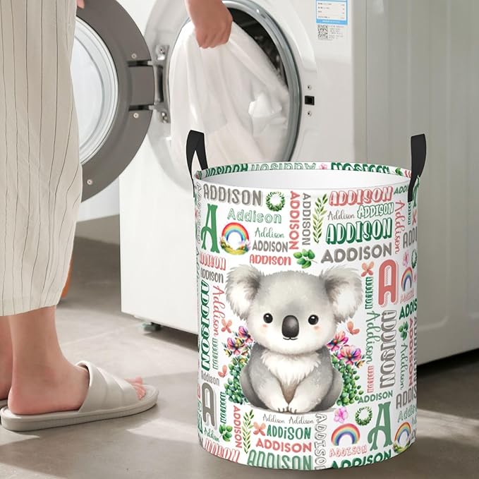 Personalized Koala Laundry Basket For Baby Kids Boys Girls Adult Custom Hamper Basket With Name For Bathroom Bedrooms Collapsible Baby Laundry Basket, Dirty Clothes Hamper With Handles