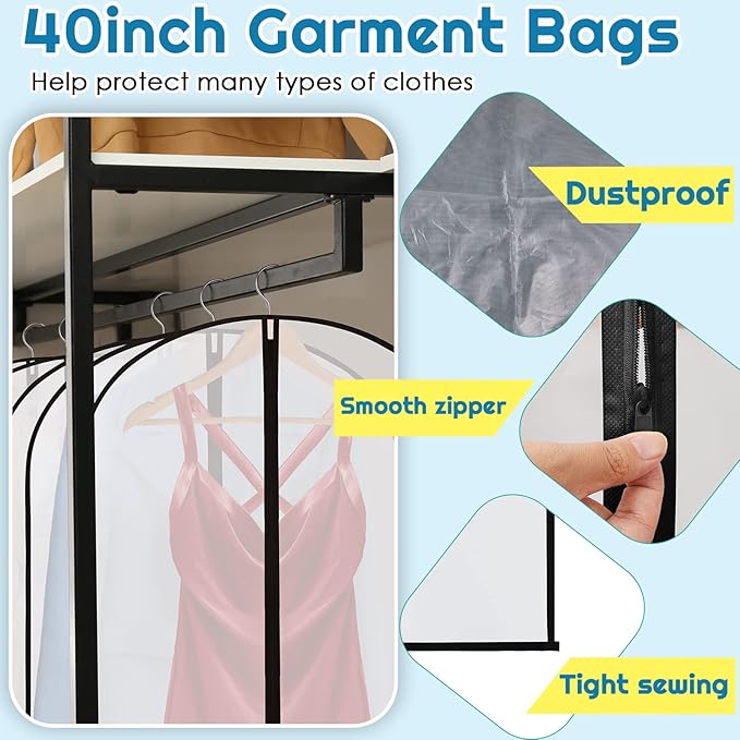 Amylove 40 Pcs 24 x 40 Inch Garment Bags for Hanging Clothes, Dress, Gown, Coat & Suit Storage Bags with Zipper - Dustproof Cover for Closet Clothes Storage Travel (White Black)