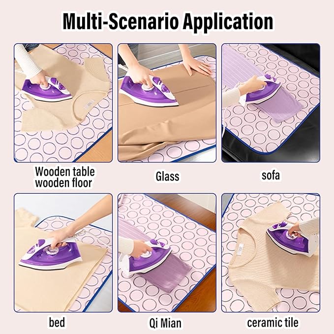 Portable Ironing Mat Thick Heat-Resistant Anti-Slip Ironing Blanket Pad for Table Top, Over The Door Hanging Steamer Board & Dryer Washer Protector, Ideal for Travel, Home, Small Space (47.2"x23.6")