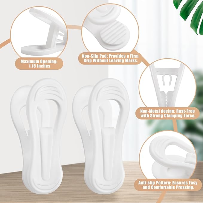 White Hanger Clips 50 PCS,Velvet Hanger Clips for Plastic Hangers,Pants Hanger Clips,White Finger Clips,Plastic Hanger Clips for Skirt Pants Hangers Clothes Hangers,Strong Pinch Grip