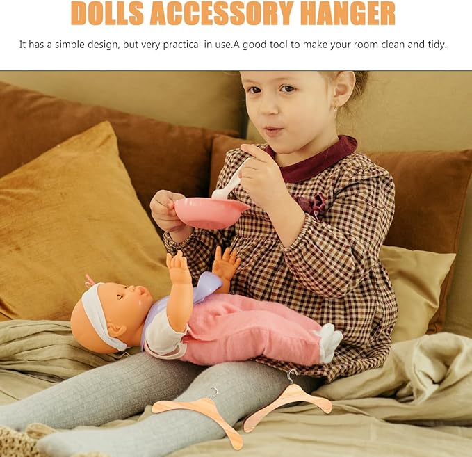 Baluue Mini Wooden Clothes Hangers for Dolls Bjd Doll Accessories Small Dollhouse Clothes Organizer 10Pcs Set for Kids Toy Storage