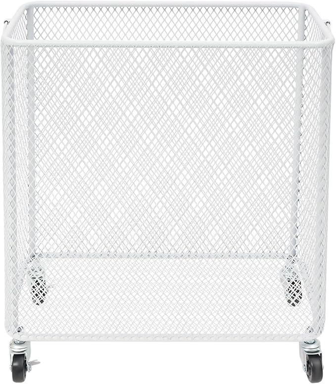 Rolling Laundry Basket Cart, Metal Laundry Hamper with Wheels, Laundry Organizer Basket Cart, Clothes Storage Organizer Hamper for Living Room,Bathroom,Closet (White, Rectangular)