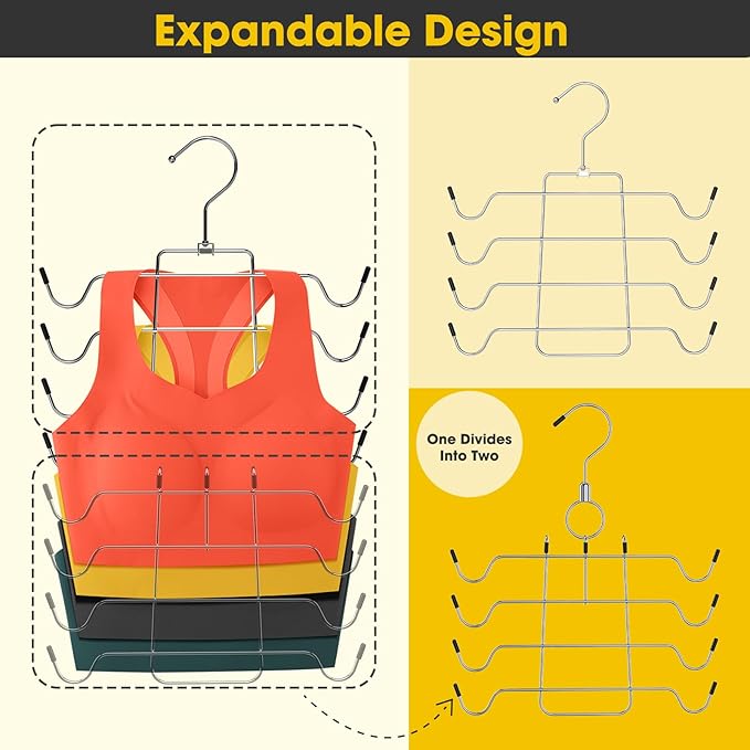 2 Pack Bra Hanger,Tank Top Hanger Space Saving,Closet Organizers and Storage,Bra Hangers for Closet Organizer,Organization and Storage for Sport Bras,Camisoles,Bathing Suit,Belt,Tie,etc,Silver